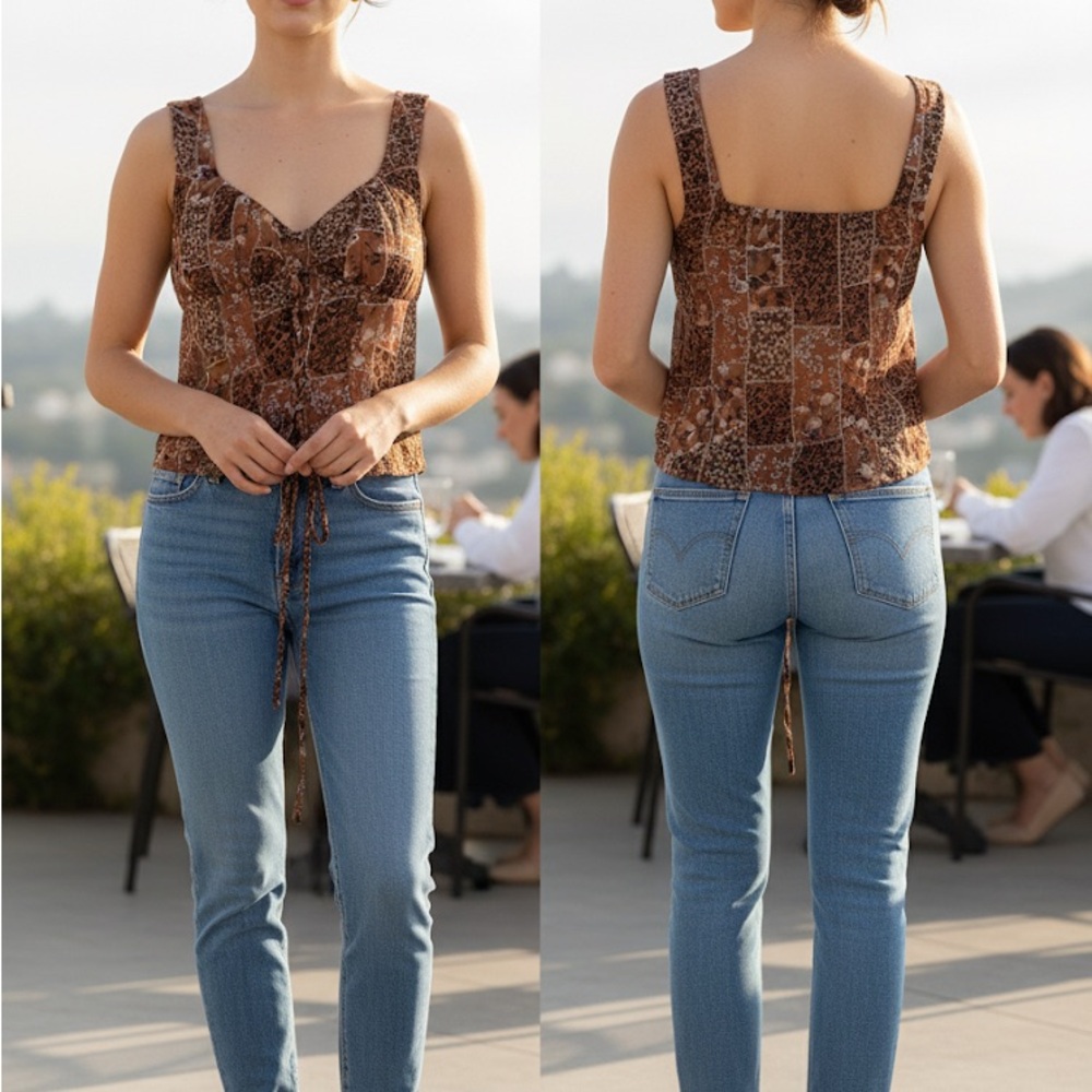 Chic Brown Women's Patchwork Blouse - image 1